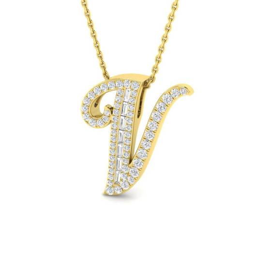 0.38ct SI2/G Round cut Diamond Initials Pendant in 9k Yellow Gold