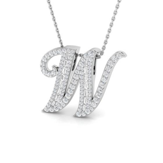 0.77ct SI2/G Round cut Diamond Initials Pendant in 9k White Gold