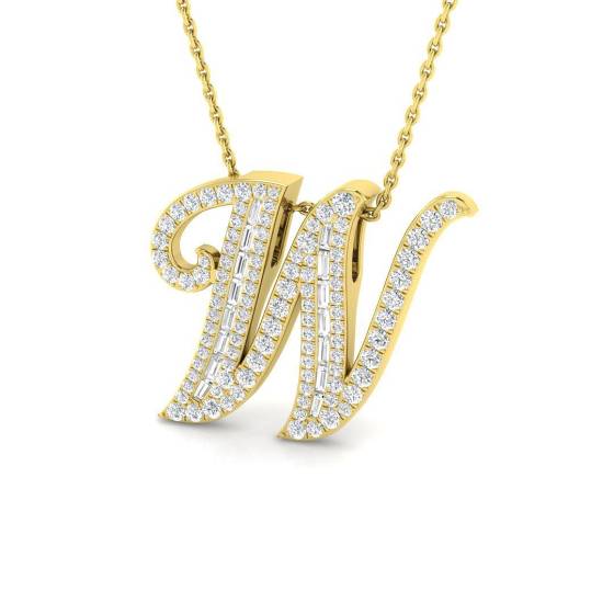 0.77ct SI2/G Round cut Diamond Initials Pendant in 9k Yellow Gold