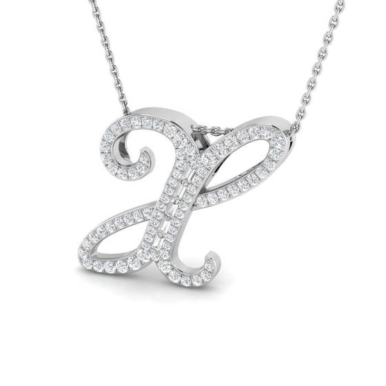 0.49ct SI2/G Round cut Diamond Initials Pendant in 9k White Gold