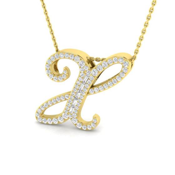 0.49ct SI2/G Round cut Diamond Initials Pendant in 9k Yellow Gold