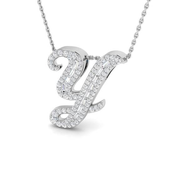 0.44ct SI2/G Round cut Diamond Initials Pendant in 9k White Gold