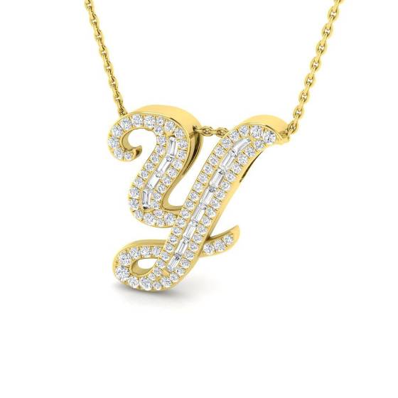 0.44ct SI2/G Round cut Diamond Initials Pendant in 9k Yellow Gold