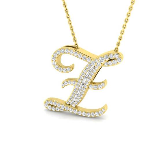 0.40ct SI2/G Round cut Diamond Initials Pendant in 9k Yellow Gold