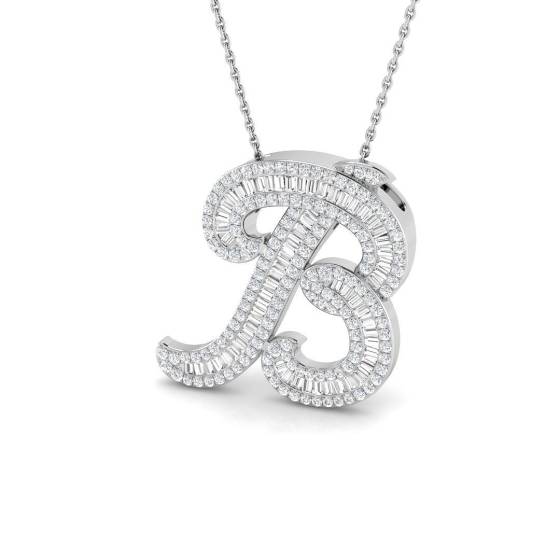 0.95ct SI2/G Round cut Diamond Initials Pendant in 9k White Gold