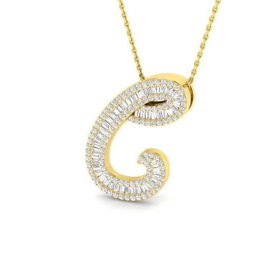 0.74ct SI2/G Baguette cut Diamond Initials Pendant in 9k Yellow Gold