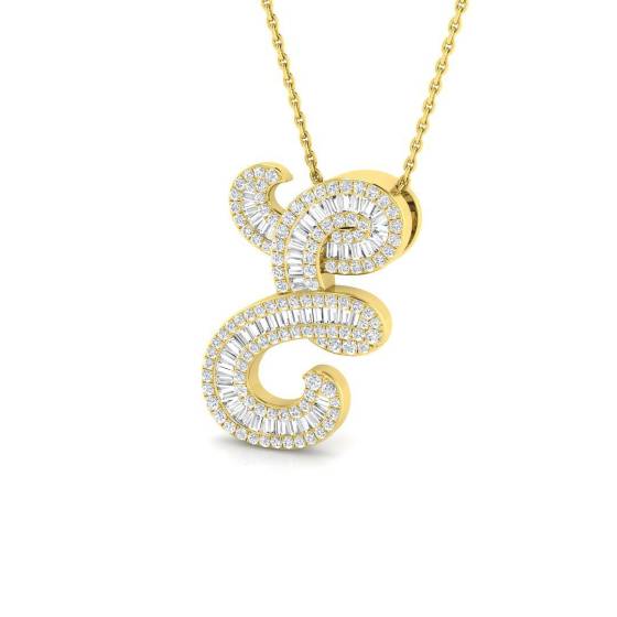 0.69ct SI2/G Baguette cut Diamond Initials Pendant in 9k Yellow Gold