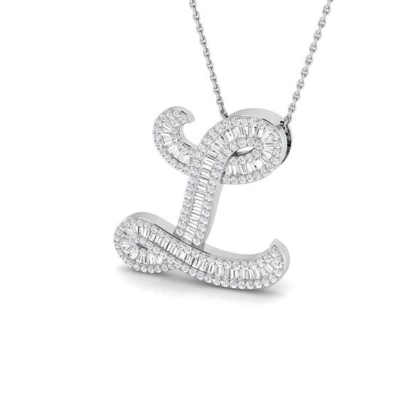 0.89ct SI2/G Round cut Diamond Initials Pendant in 9k White Gold