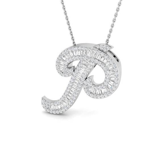 0.90ct SI2/G Round cut Diamond Initials Pendant in 9k White Gold