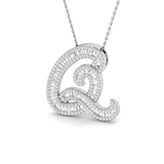 0.90ct SI2/G Round cut Diamond Initials Pendant in 9k White Gold