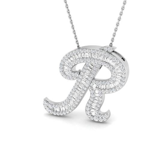 0.92ct SI2/G Round cut Diamond Initials Pendant in 9k White Gold