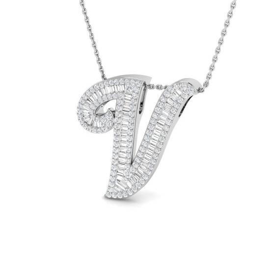 0.95ct SI2/G Round cut Diamond Initials Pendant in 9k White Gold