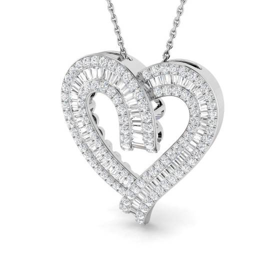 1.12ct SI2/G Round cut Diamond Heart Pendant in 18k White Gold