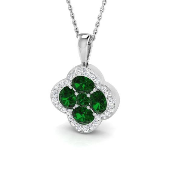 1.60ct SI2/G Round cut Emerald Gemstone Pendant in 18k White Gold