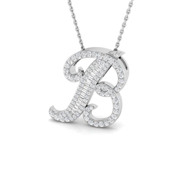 0.50ct SI2/G Round cut Diamond Initials Pendant in 9k White Gold