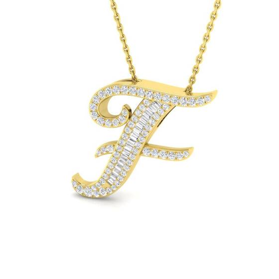 0.37ct SI2/G Round cut Diamond Initials Pendant in 9k Yellow Gold