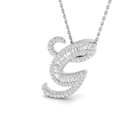 0.41ct SI2/G Round cut Diamond Initials Pendant in 9k White Gold