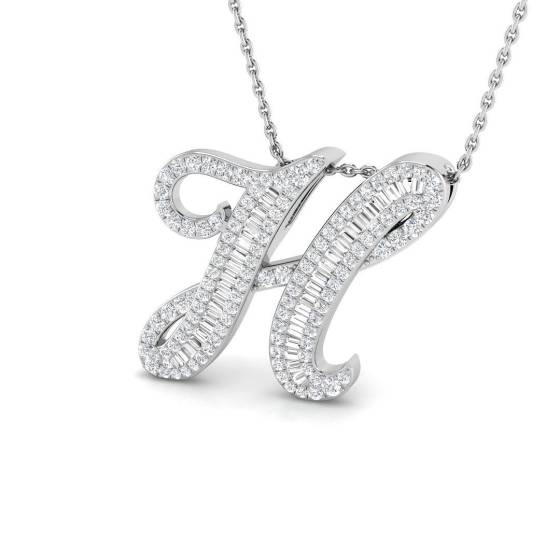 0.64ct SI2/G Round cut Diamond Initials Pendant in 9k White Gold