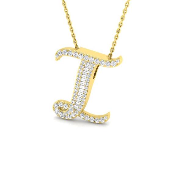 0.34ct SI2/G Round cut Diamond Initials Pendant in 9k Yellow Gold