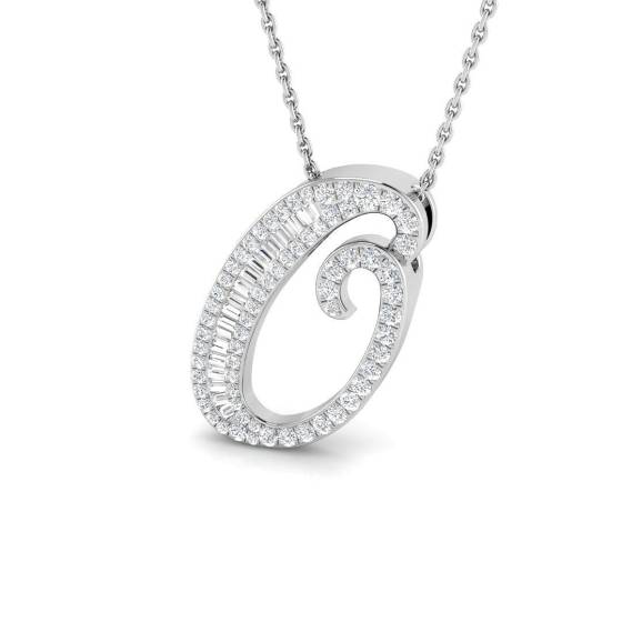 0.42ct SI2/G Round cut Diamond Initials Pendant in 9k White Gold