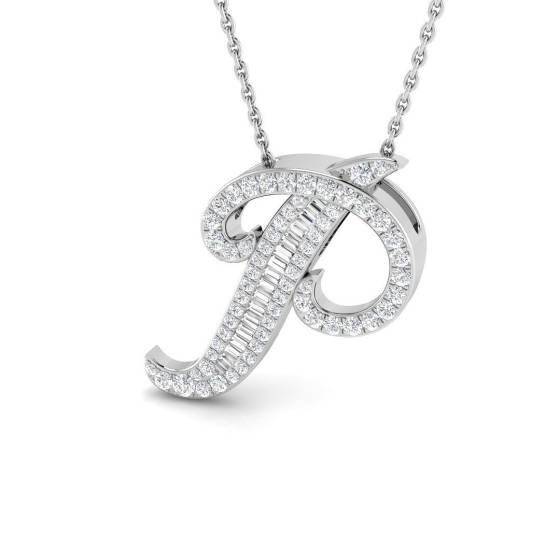 0.40ct SI2/G Round cut Diamond Initials Pendant in 9k White Gold