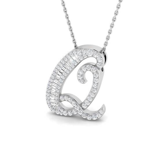 0.49ct SI2/G Round cut Diamond Initials Pendant in 9k White Gold