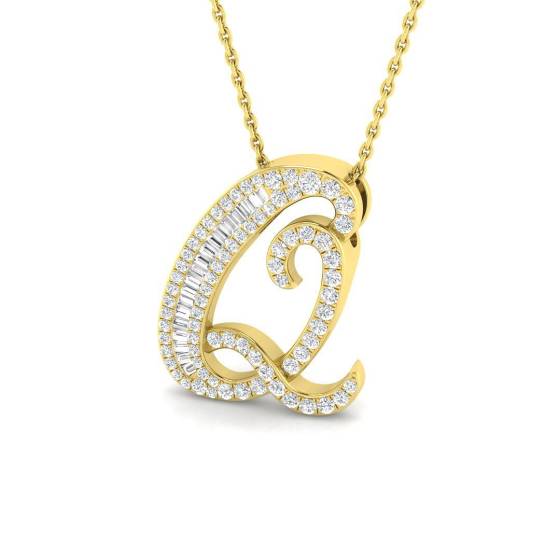 0.49ct SI2/G Round cut Diamond Initials Pendant in 9k Yellow Gold