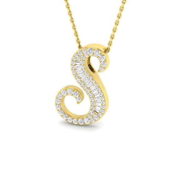 0.33ct SI2/G Round cut Diamond Initials Pendant in 9k Yellow Gold