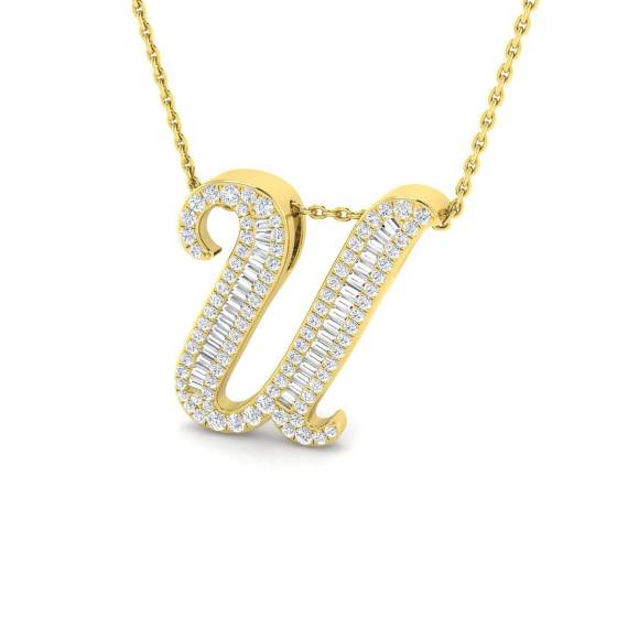 0.49ct SI2/G Round cut Diamond Initials Pendant in 9k Yellow Gold