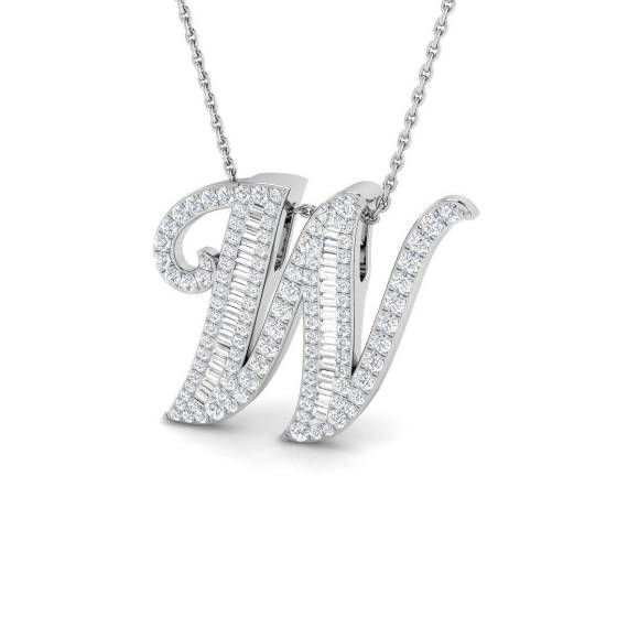 0.75ct SI2/G Round cut Diamond Initials Pendant in 9k White Gold