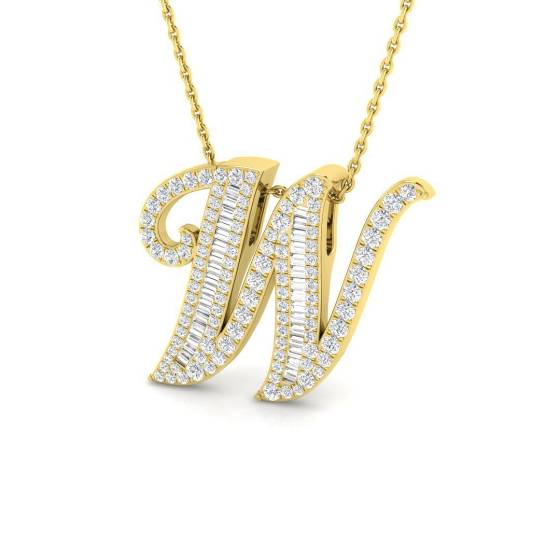 0.75ct SI2/G Round cut Diamond Initials Pendant in 9k Yellow Gold