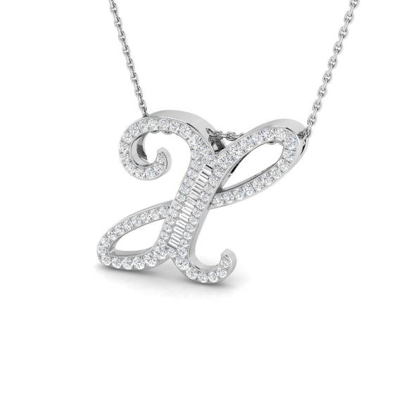 0.55ct SI2/G Round cut Diamond Initials Pendant in 9k White Gold