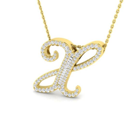 0.55ct SI2/G Round cut Diamond Initials Pendant in 9k Yellow Gold