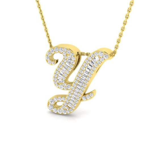 0.48ct SI2/G Round cut Diamond Initials Pendant in 9k Yellow Gold