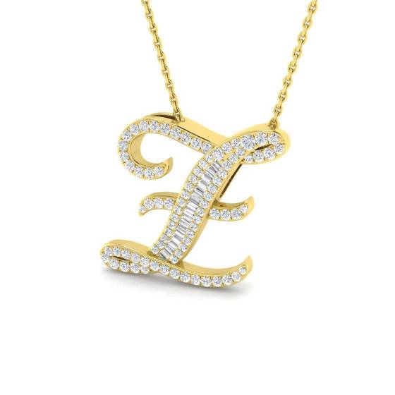 0.46ct SI2/G Round cut Diamond Initials Pendant in 9k Yellow Gold