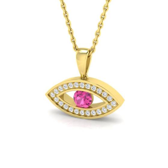 0.23ct SI2/G Round cut Pink Sapphire Gemstone Pendant in 9k Yellow Gold