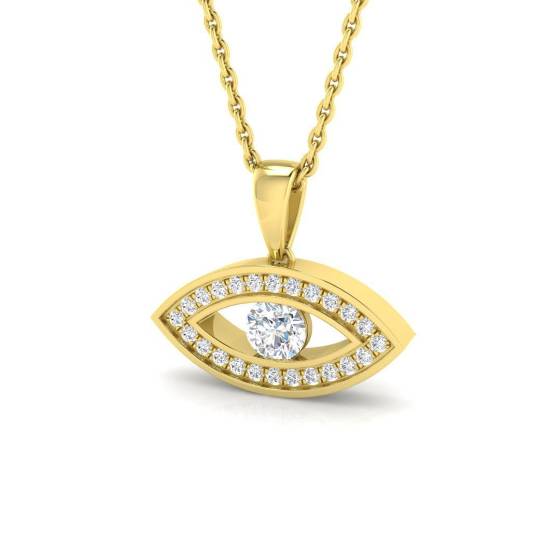 0.22ct SI2/G Round cut Diamond Evil Eye Pendant in 9k Yellow Gold