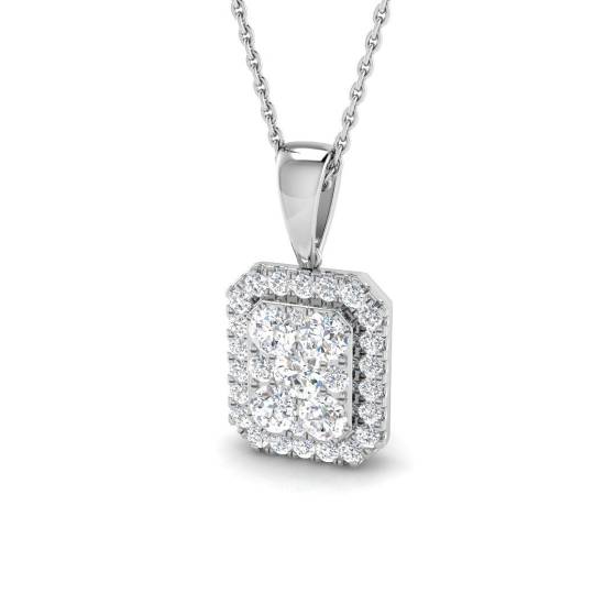 0.82ct SI2/G Round cut Diamond Cluster Pendant in 18k White Gold