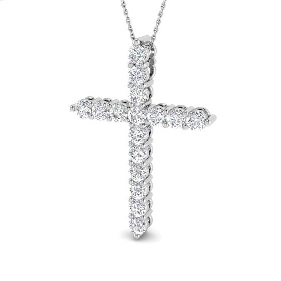 2.97ct VS/F Round cut Lab Grown Diamonds Cross Pendant in 9k White Gold