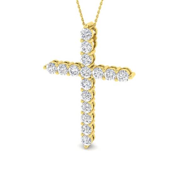 5.03ct VS/F Round cut Lab Grown Diamonds Cross Pendant in 9k Yellow Gold