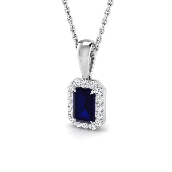 1.16ct SI2/G Emerald cut Blue Sapphire Gemstone Pendant in 18k White Gold