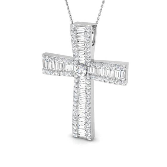 3.79ct SI2/G Round cut Diamond Cross Pendant in 9k White Gold