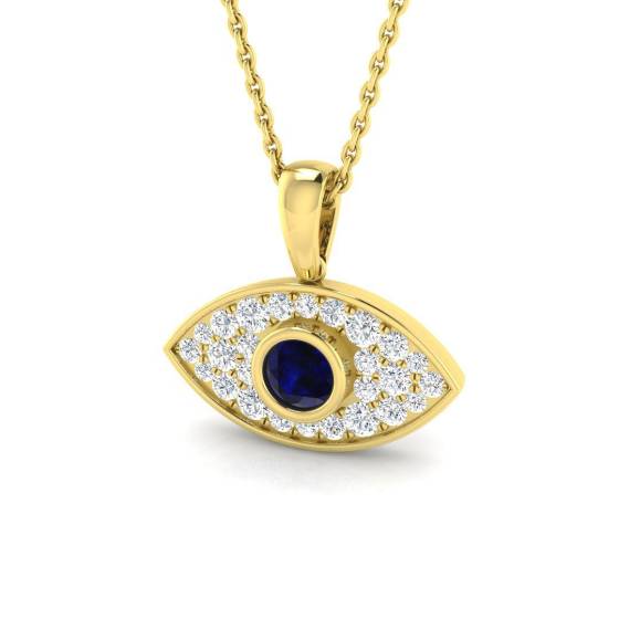 0.56ct SI2/G Round cut Blue Sapphire Gemstone Pendant in 9k Yellow Gold