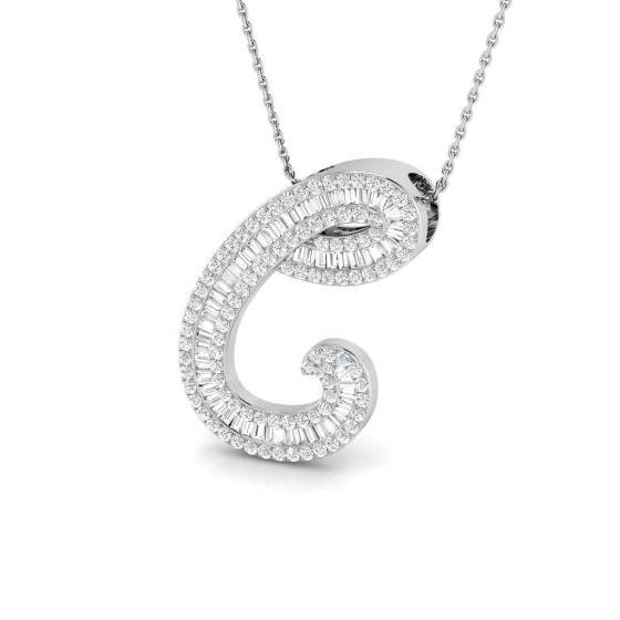 1.18ct SI2/G Round cut Diamond Initials Pendant in 9k White Gold