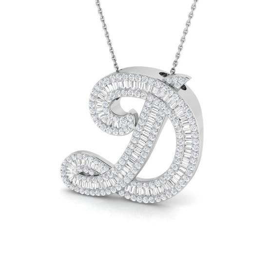 1.93ct SI2/G Round cut Diamond Initials Pendant in 9k White Gold