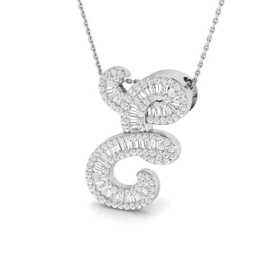 1.16ct SI2/G Round cut Diamond Initials Pendant in 9k White Gold