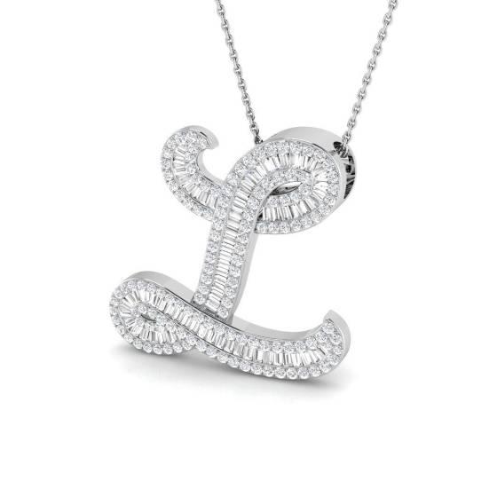 1.67ct SI2/G Round cut Diamond Initials Pendant in 9k White Gold