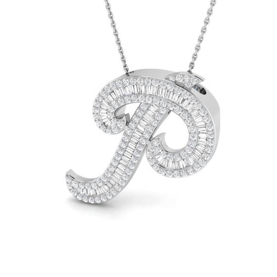 1.46ct SI2/G Round cut Diamond Initials Pendant in 9k White Gold