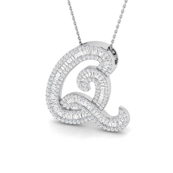 1.67ct SI2/G Round cut Diamond Initials Pendant in 9k White Gold