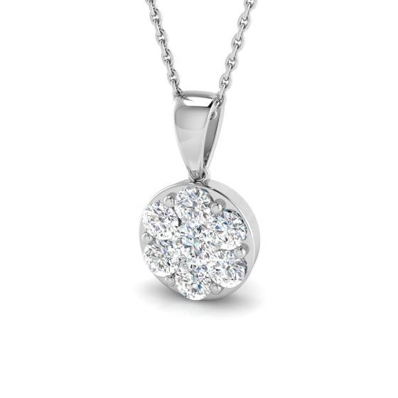 0.76ct SI2/G Round cut Diamond Cluster Pendant in 18k White Gold